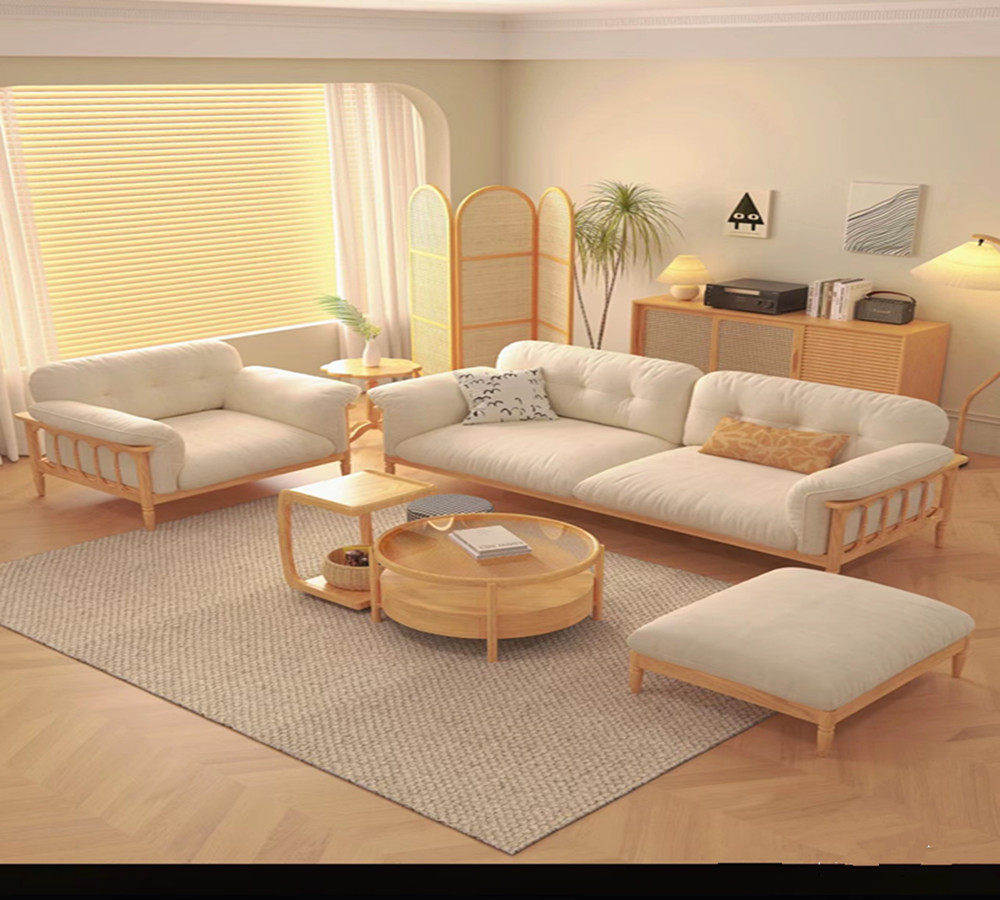 Full solid wood small sofa tea table combination Jane about small family style living room original wood color wind winter and summer double double digit-Taobao