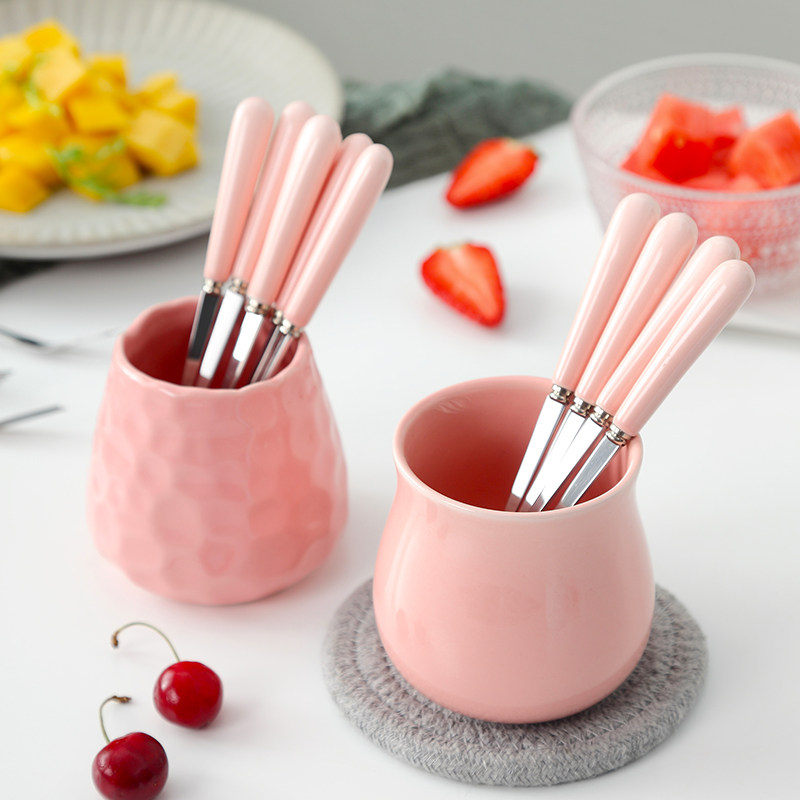 Fruit fork home fruit sign storage jar set cake small fork children stainless steel high-end light luxury fruit cuttings