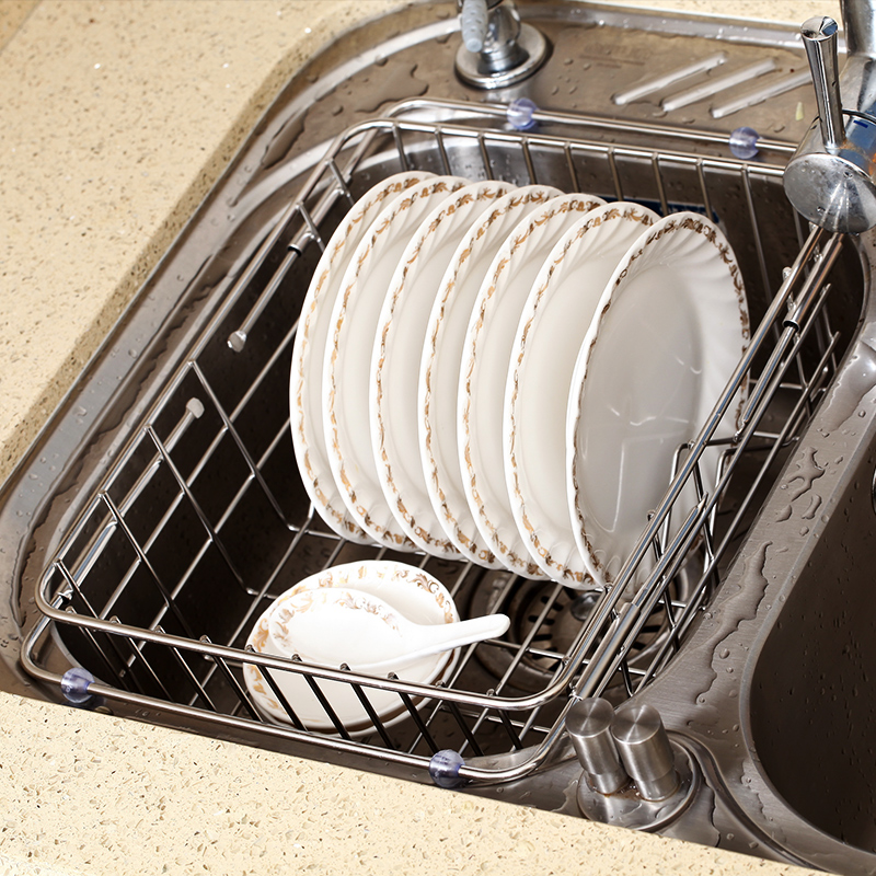 Kitchen drain rack drain basket 304 stainless steel sink dish rack drying dish rack retractable vegetable washing water filter basket