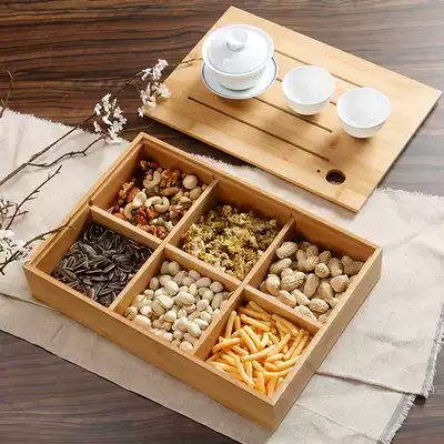 Dried fruit box split bamboo candy plate creative with lid fruit tray snack storage box put melon seed nut plate