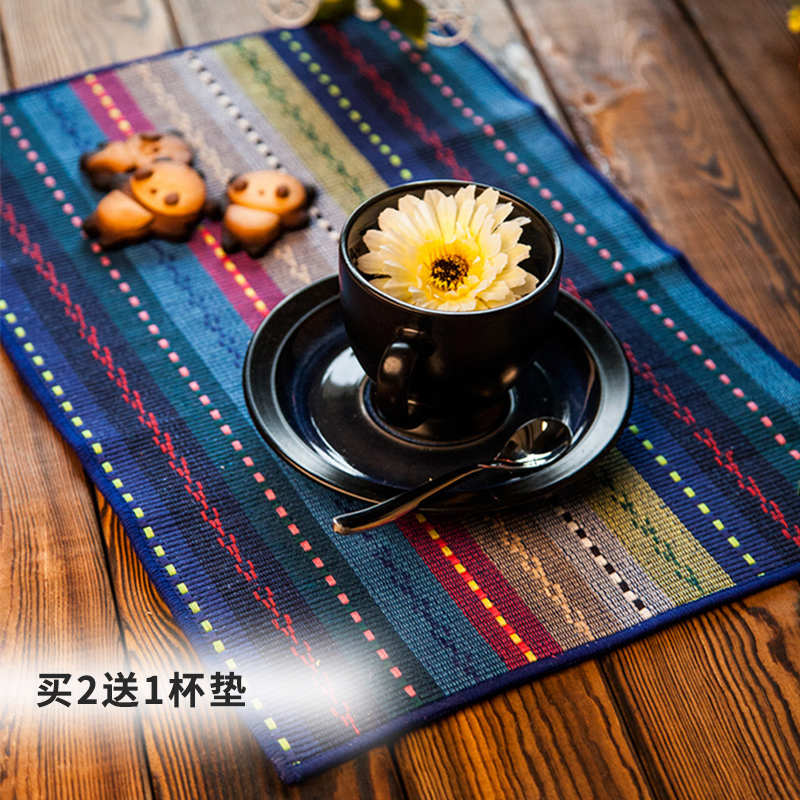 Pastoral thickened cotton placemat fabric linen non-slip heat insulation placemat Student placemat table mat Western mat Children