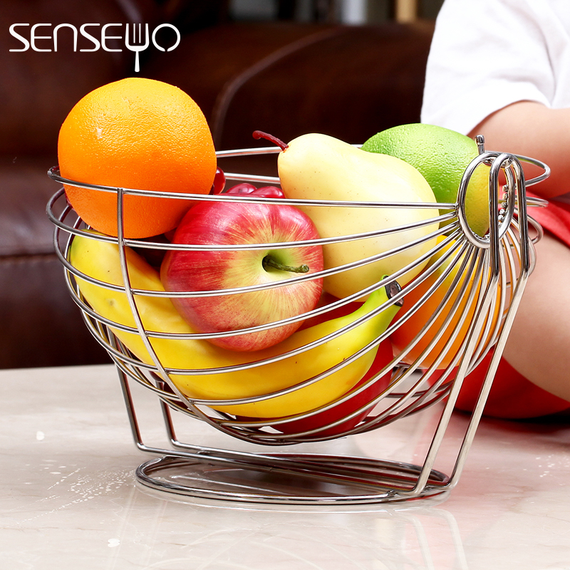 Large stainless steel fruit basket European fruit plate creative cradle fruit basin shelf Living room modern and simple