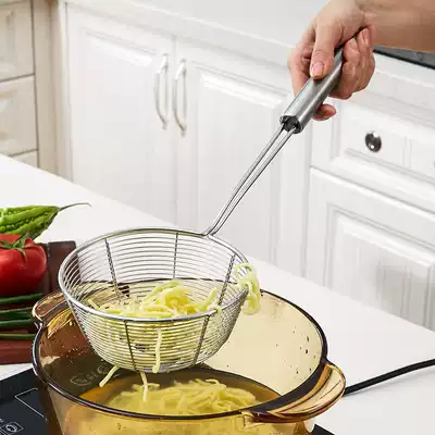 Thickened long handle stainless steel filter colander mixed with noodles colander fishing vermicelli dumplings potato chips fried filter screen