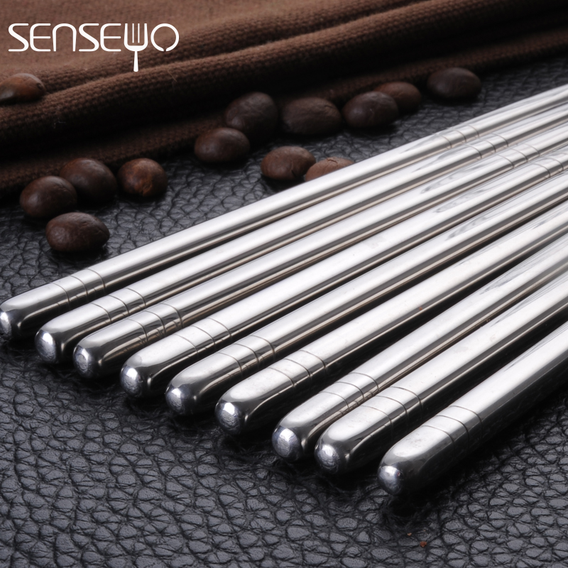 Suit senseyo Korean 304 stainless steel chopsticks tableware Chesapeake square silver metal chopsticks chopsticks 10 pairs