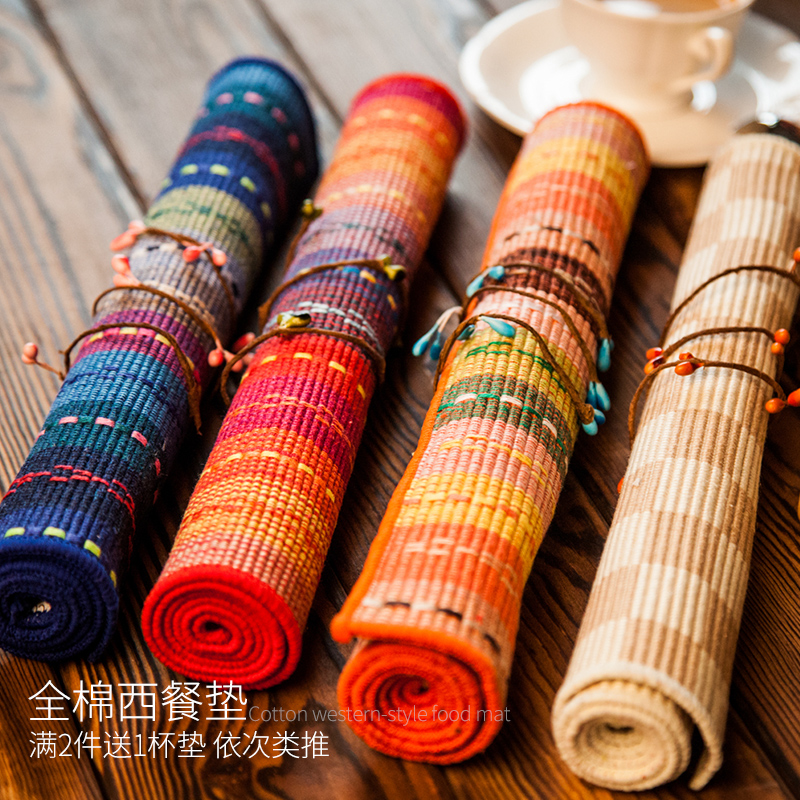 4-pack student Western mat Table mat edging cotton thickened cloth insulation mat Table mat Plate mat Bowl mat