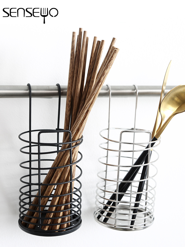 Stainless steel chopsticks tube hanging chopsticks tube chopsticks cage Wall-mounted storage rack Household kitchen storage box tableware drain rack