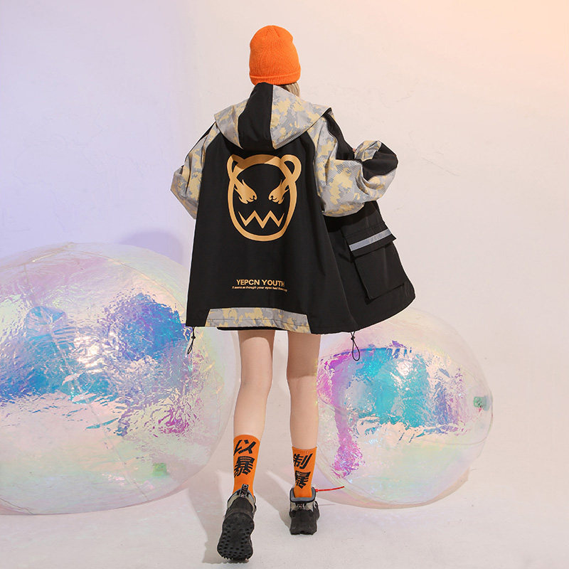 YEP camouflage work jacket women's autumn 2022 new hiphop jackets national tide ins couple hooded jackets
