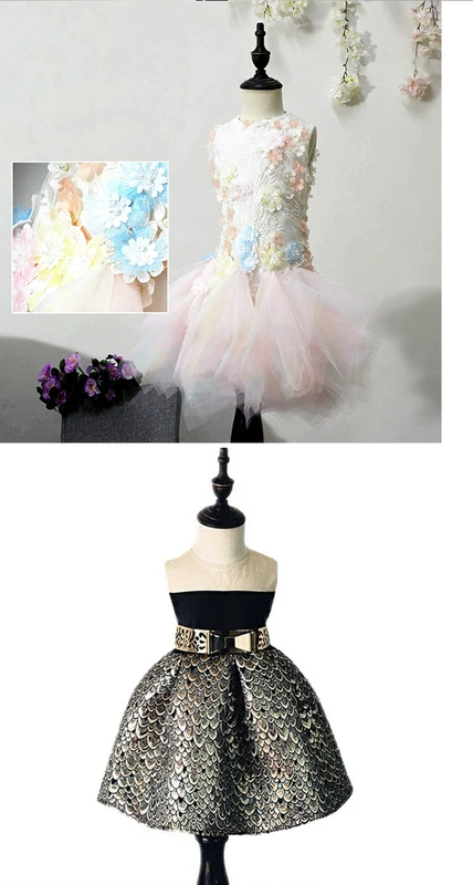 Đầm trẻ em hoa bướm công chúa màu xanh váy pettiskirt mẫu giáo trường tiểu học biểu diễn trang phục múa nữ