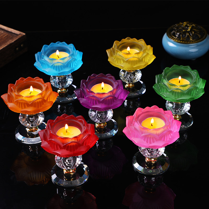 Candle candle holder dedicated to the Buddha lamp ghee lamp lamp holder Home candle base Crystal lotus glass for Buddha supplies