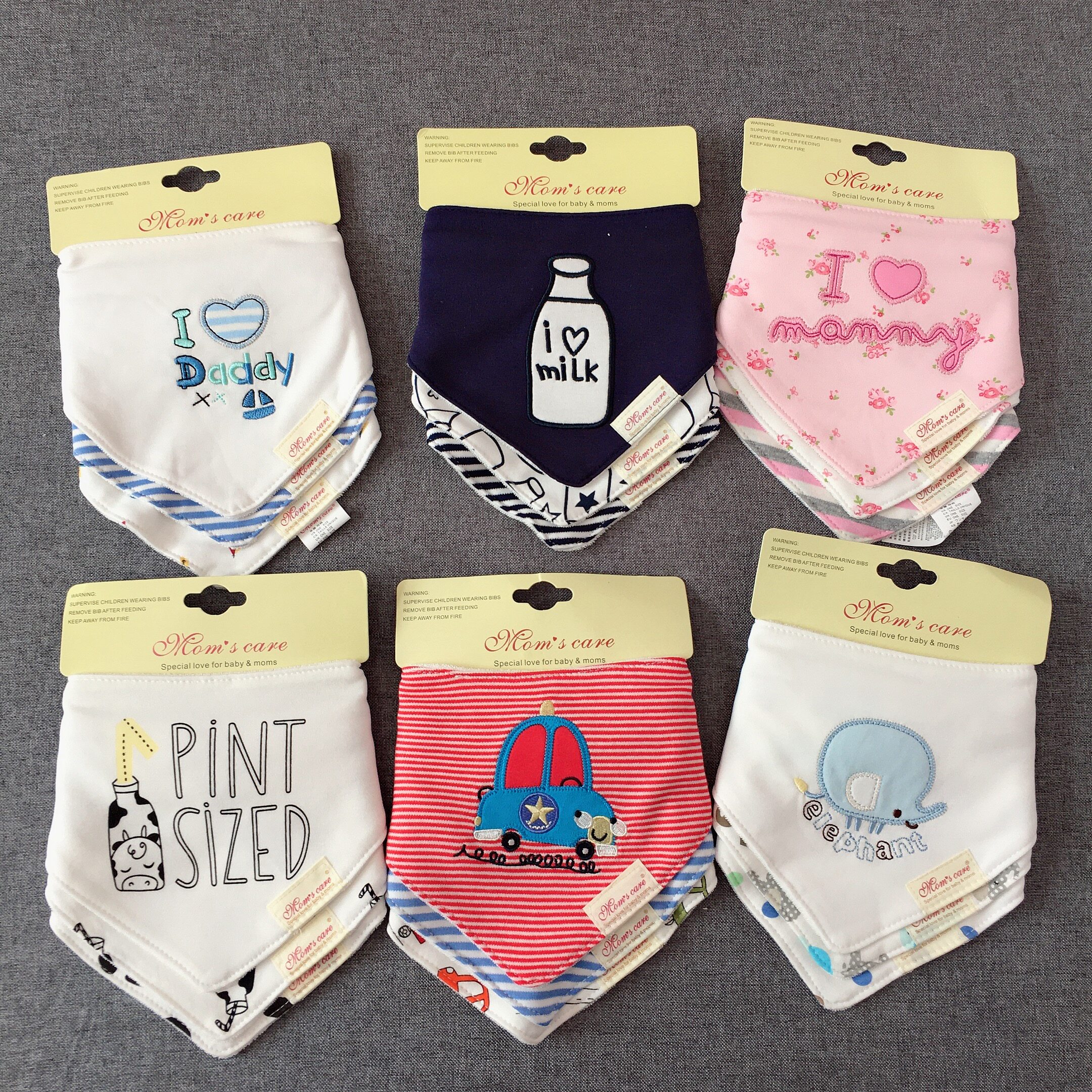 Newborn baby saliva towel cotton triangle scarf scarf spring autumn and winter 2 layers bib male and female baby hidden buckle 3 pack