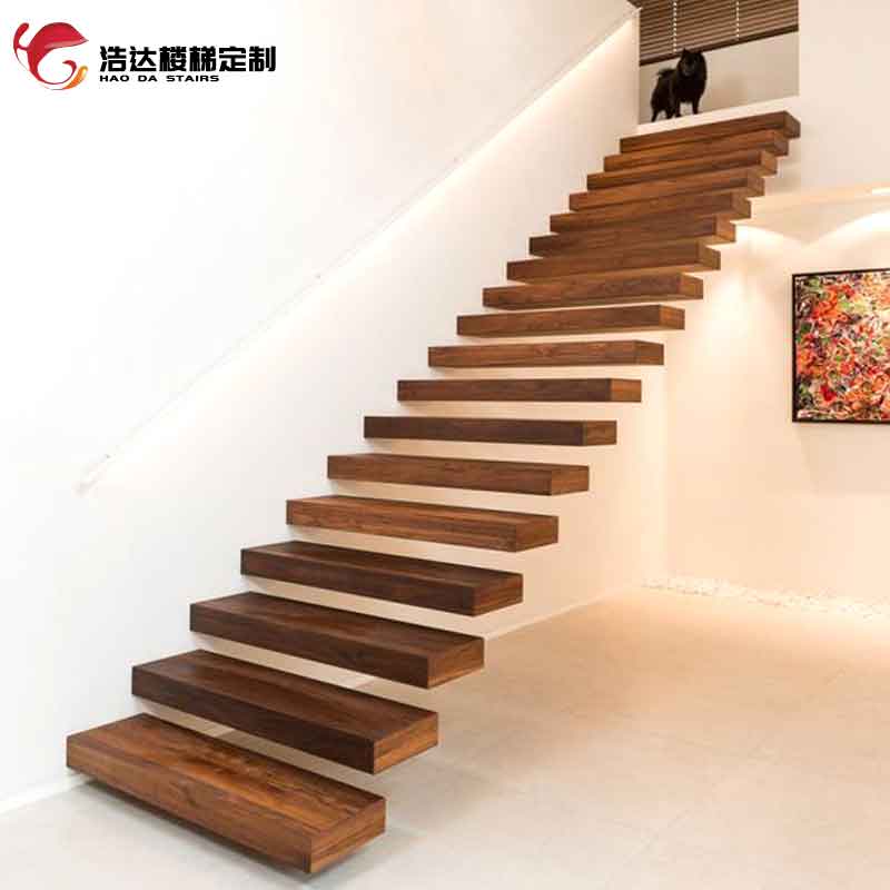 Haoda suspended indoor overall duplex loft loft rotating straight ladder DIY custom solid wood pedal staircase