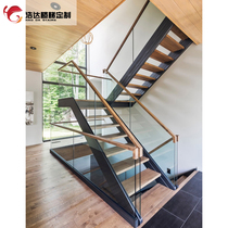 Haoda Glass Guardrail Double Beam Stair Interior Integral Steel Wood Household Loft Stairs Leaping Floor Compound High Villa