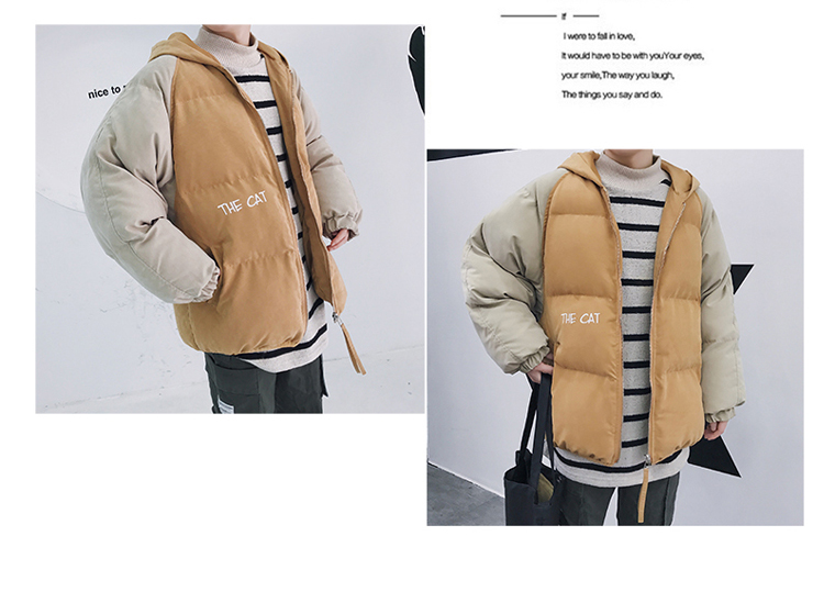 Vcvucko cổng gió mùa đông nam giới và phụ nữ vài ba chú mèo con in lỏng dày coat bông bánh mì quần áo nam áo khoác lông