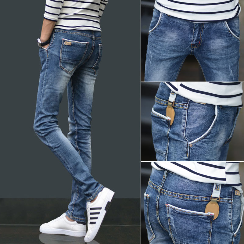 Jeans men's Korean version of the trend spring and autumn 2021 men's elastic casual slim small feet light-colored trousers tide brand