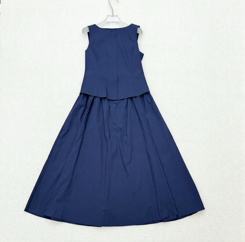 Th2026 New Spring and Summer Women's Cotton Blend Boat Neck Sleeveless Waist-Cinching Flared Two-Piece Dress Q0204617 Th2026 New Spring and Summer Women's Cotton Blend Boat Neck Sleeveless Waist-Cinching Flared Two-Piece Dress Q0204617