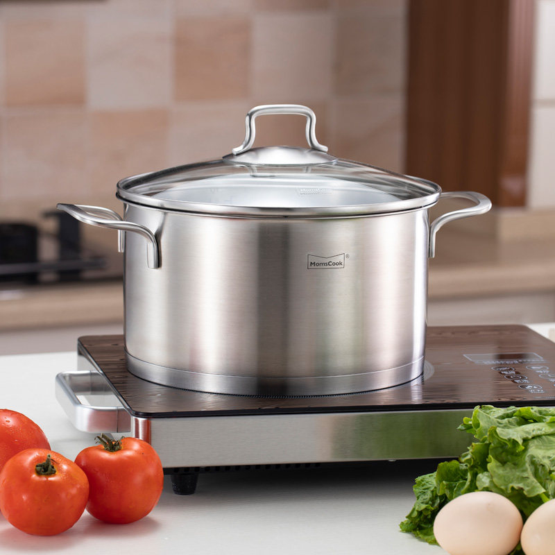 Induction cooker soup pot 304 stainless steel large capacity thickening and deepening 22CM 24CM household large soup pot composite bottom
