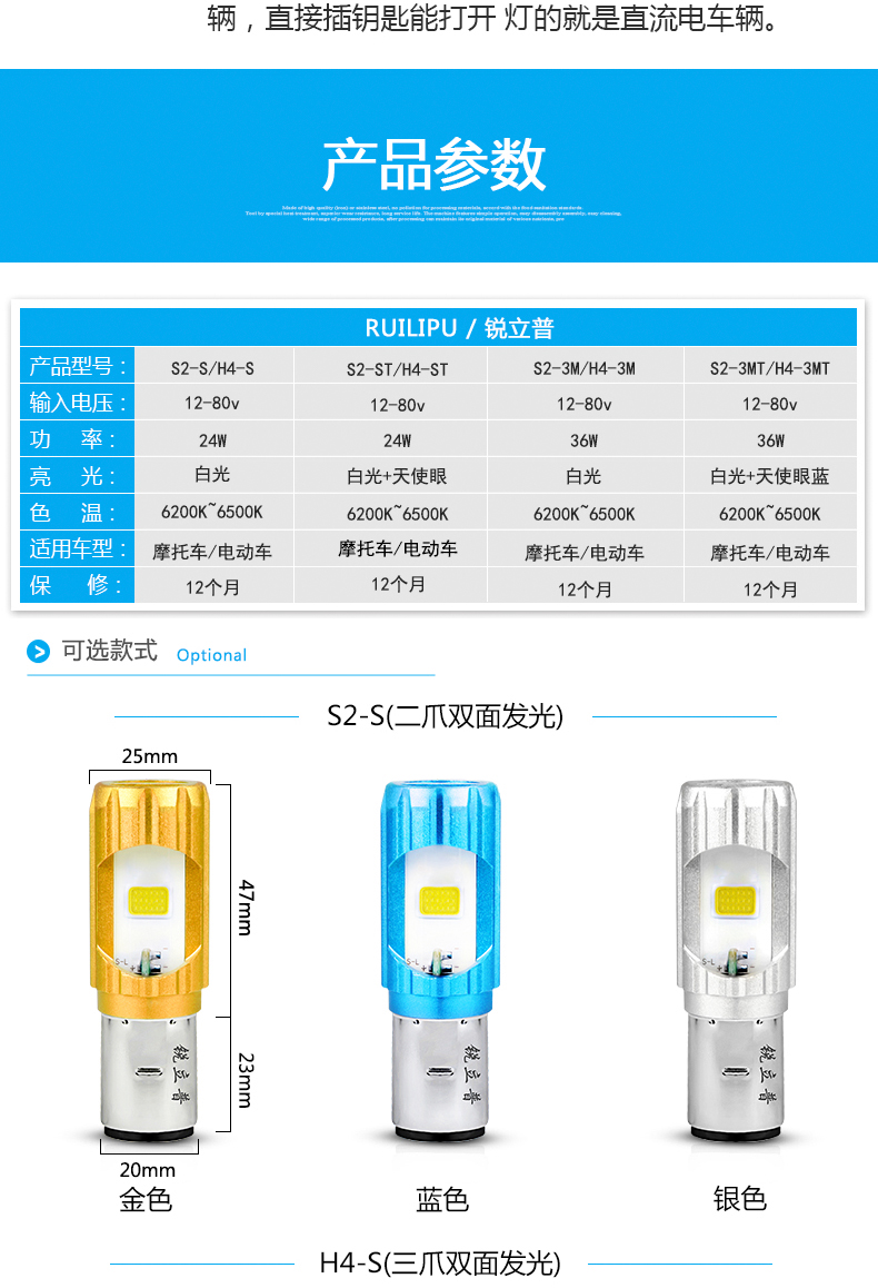 Rui Lipu xe điện ánh sáng xe máy led đèn pha siêu sáng xa và gần ánh sáng được xây dựng trong đèn pha sửa đổi đôi claw bóng đèn