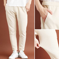 Брюки 日系高端 弹力针织超舒适 皮革混拼修身锥形九分裤