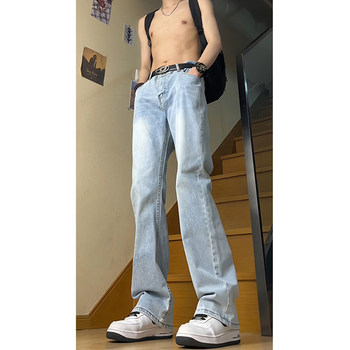 Summer Ice Blue Jeans for Men, Thin American High Street Vibe Pants, Trendy Straight-Leg Slimming Flared Trousers