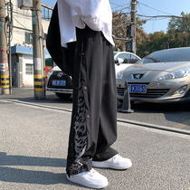 BAO WEN printed pants mens Korean trend straight loose wide legs high street breasted pants sports guard pants handsome Spring