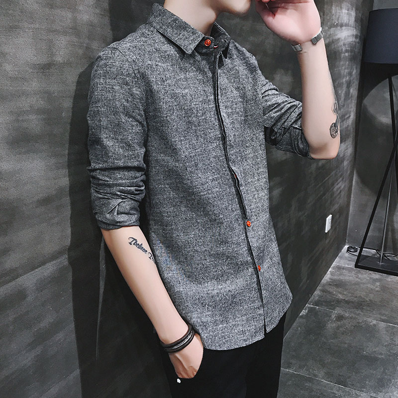 2021 summer high-end ruffian handsome shirt men's long-sleeved tide brand net red shirt inside the inch shirt Korean version of the trend