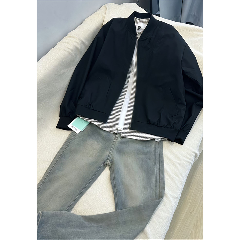 Cleanfit Black Jacket Trendy Brand High-End Short Bomber Jacket Men's Spring and Autumn Workwear Regular Shoulder Baseball Jacket