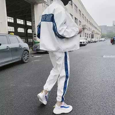 Summer net red casual suit men's trend brand sports ruffian handsome men's clothing with a set of tooling sweater trend hip-hop