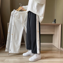 Pants mens spring Korean trend drawstring tie pants loose Hong Kong style students handsome printing sports pants nine points