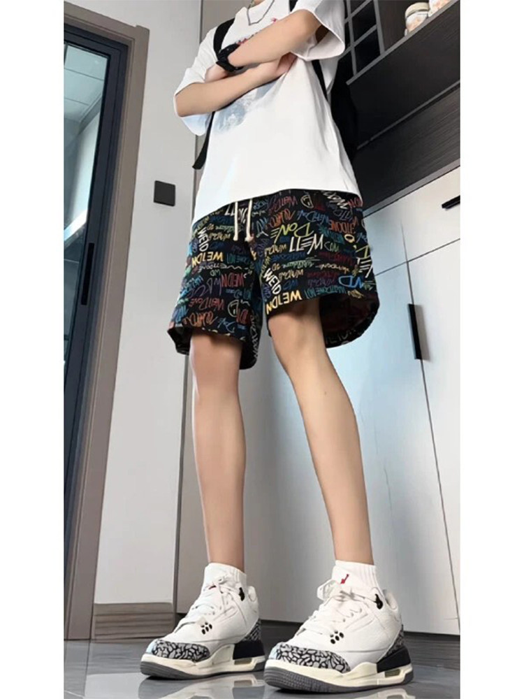 American Graffiti All-Over Printed Shorts Men's Summer Hawaiian Cleanfit Quick-Drying Pants Straight Loose Five-Quarter Pants