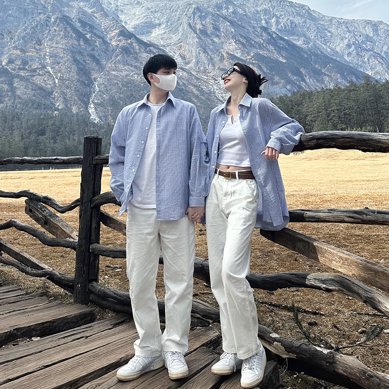 White Slim-Fit Jeans for Men, Couple Cleanfit Pants, High Street Trendy Brand, Cool American Vibe Bootcut Pants