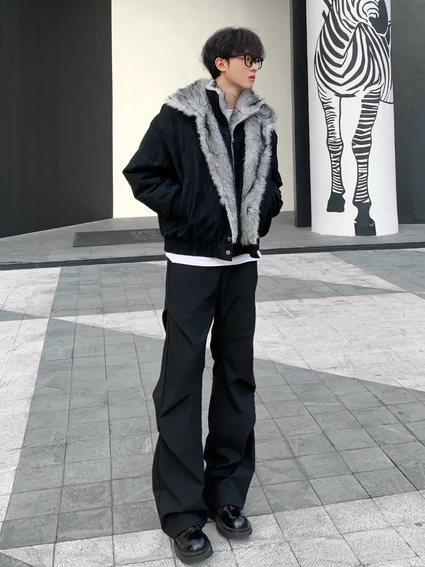 American-Style Polar Wolf Throne Mountain Eagle Fake Two-Piece Cotton Jacket for Men, Winter Fleece-Lined, Thickened, Cold-Proof and Warm Cotton Coat