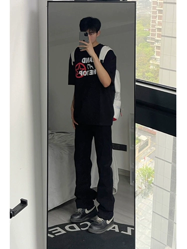 Потертые желтые грязевые джинсы, узкие американские винтажные брюки, мужские тонкие уличные прямые брюки, слегка расклешенные брюки-ятаганы