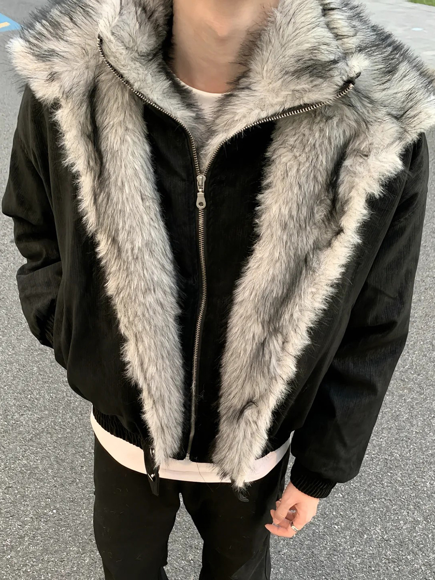 American-Style Polar Wolf Throne Mountain Eagle Fake Two-Piece Cotton Jacket for Men, Winter Fleece-Lined, Thickened, Cold-Proof and Warm Cotton Coat