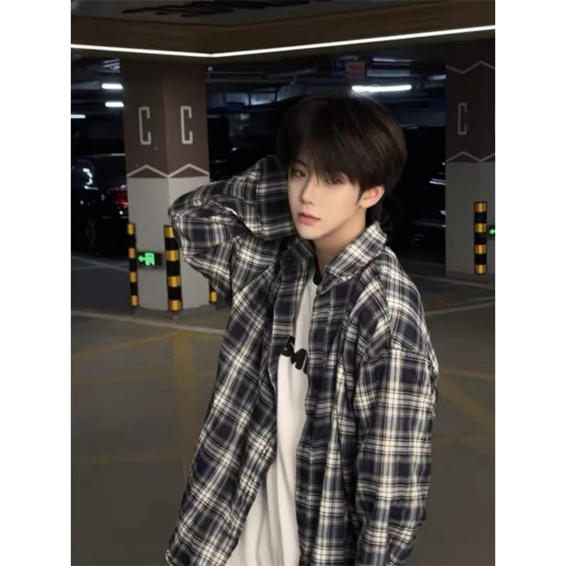 アメリカンレトロチェックシャツメンズサマーファッションブランドバイブハイストリート長袖シャツ若々しくトレンディな万能ジャケット