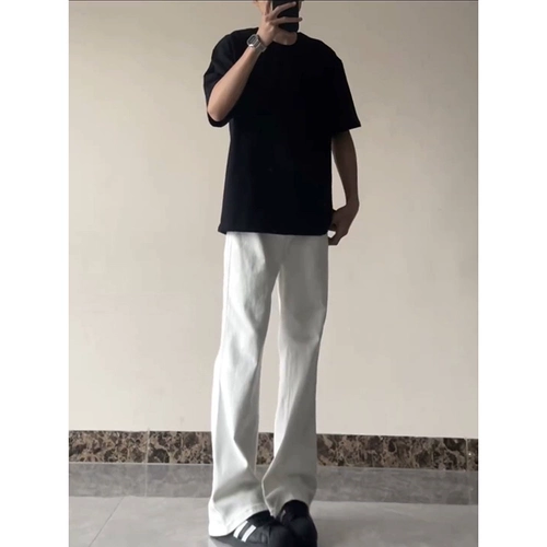 Белые цветные высококлассные джинсы, летние штаны, штаны-клёш, свободный прямой крой, в американском стиле