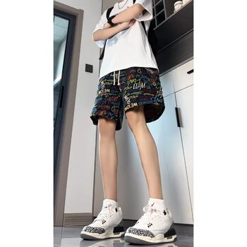 American Graffiti All-Over Printed Shorts Men's Summer Hawaiian Cleanfit Quick-Drying Pants Straight Loose Five-Quarter Pants