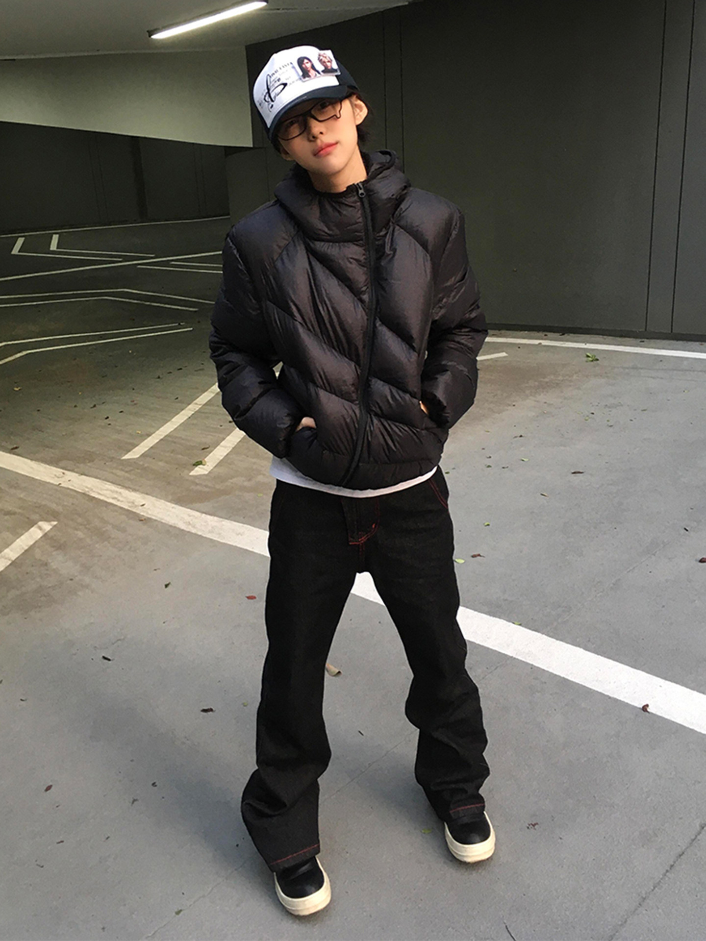 American-Style Diagonal Zipper Lightweight Ribbed down Cotton Jacket for Men, Winter Windproof, Waterproof, Warm Cotton Coat, American-Style Hooded Jacket