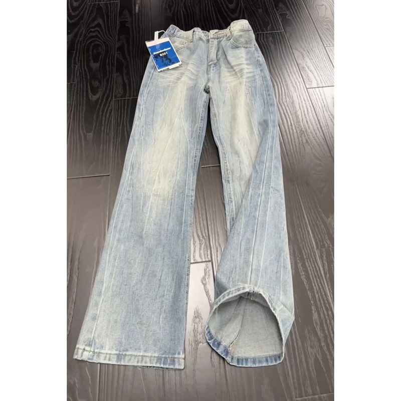 Light Blue Lightning Bamboo Pattern Jeans for Men, Summer American High Street Vibe Pants, Slim Fit, Leg-Lengthening Straight Pants Light Blue Lightning Bamboo Pattern Jeans for Men, Summer American High Street Vibe Pants, Slim Fit, Leg-Lengthening Straight Pants