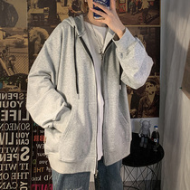 Autumn coat mens Korean fashion cardigan hooded sweater ins Tide brand joker loose harbor style 2021 spring and autumn