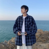 Синяя летняя рубашка, тонкий лонгслив для отдыха, в американском стиле, подходит для подростков