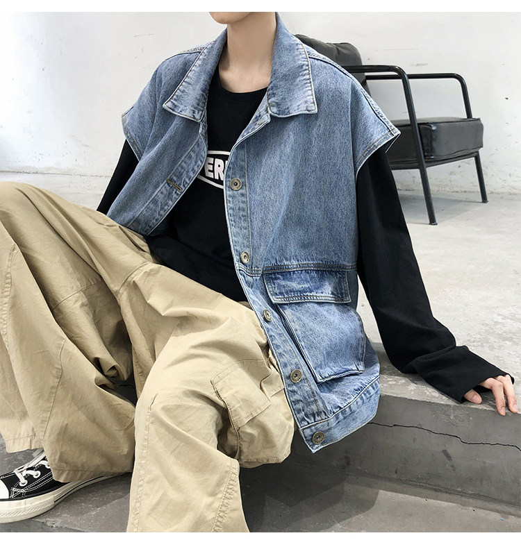 香港スタイルのツーリングデニムベストメンズスプリングルーズオールマッチカジュアルベスト デニム 直営店に限定 Www Quartzhotel Mx