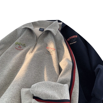 American retro - tide sweater men in early spring 2024 new semi - zip letter printed loose and tip coat