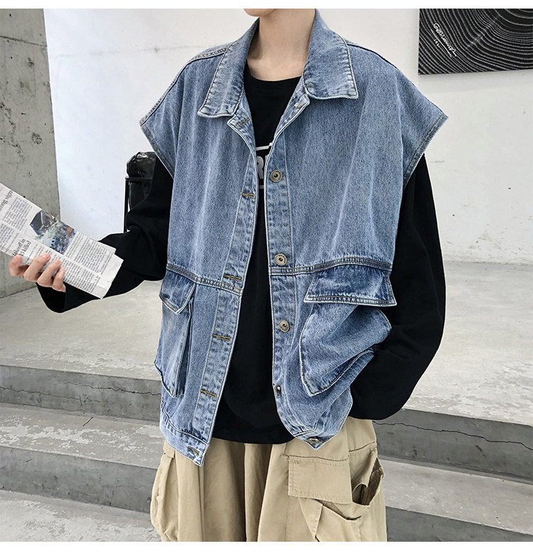 香港スタイルのツーリングデニムベストメンズスプリングルーズオールマッチカジュアルベスト デニム 直営店に限定 Www Quartzhotel Mx