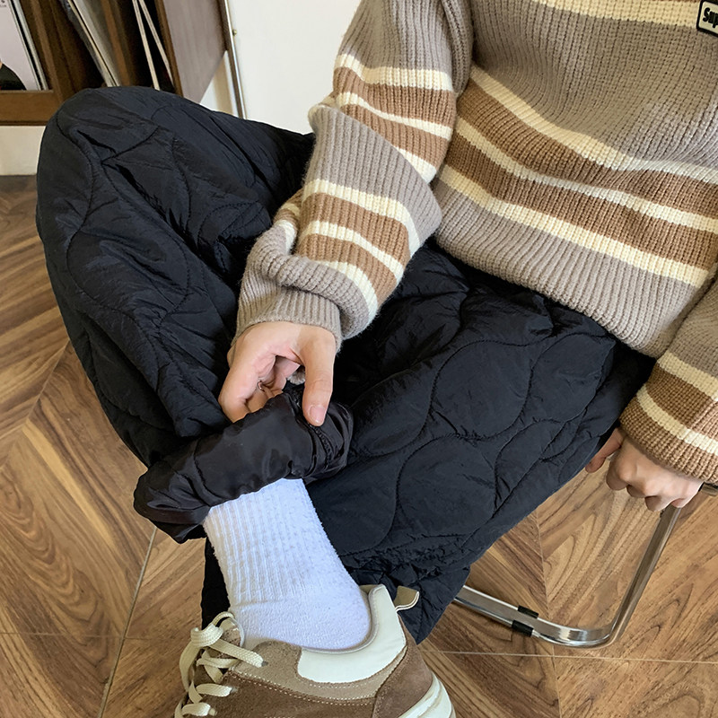 cleanfit pure color clip cotton warm pants winter 2023 new American retro 100 lap straight cylinder bunch foot cotton pants-Taobao