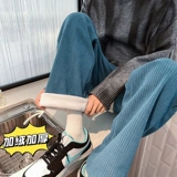 Вельветовые бархатные утепленные демисезонные джинсы с начесом, трендовые штаны, свободный прямой крой