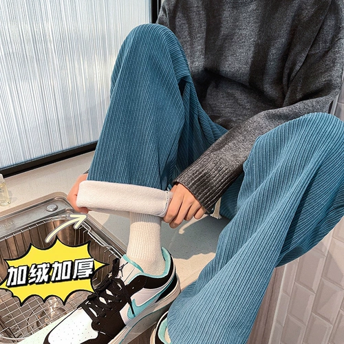 Вельветовые бархатные утепленные демисезонные джинсы с начесом, трендовые штаны, свободный прямой крой