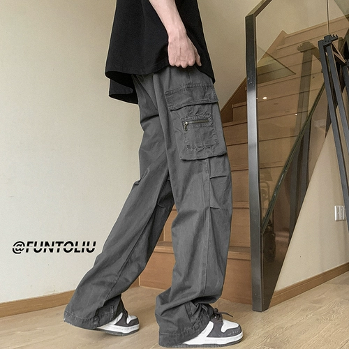 Осенние штаны, трендовые повседневные брюки, в американском стиле, оверсайз, свободный прямой крой