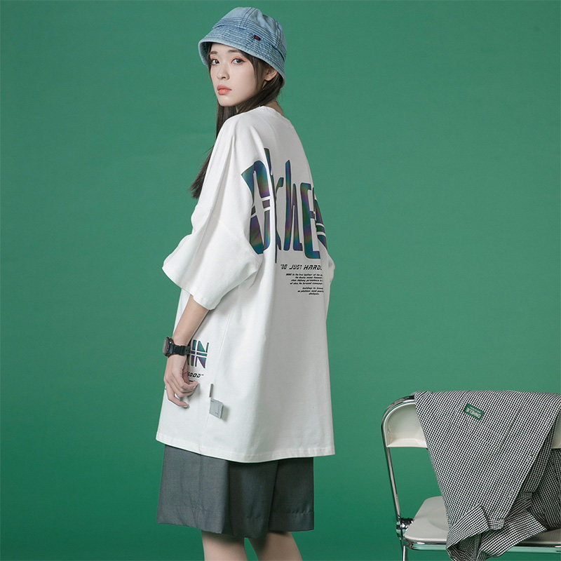 Short sleeve t-shirt men summer loose couple half sleeves ins trend versatile tide brand gradient letter print large size T-shirt