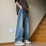 Летние джинсы, штаны, в американском стиле, свободный прямой крой