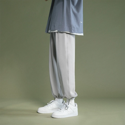 Мужские трендовые штаны, шелковая летняя одежда, коллекция 2021, оверсайз, в корейском стиле, на шнурках
